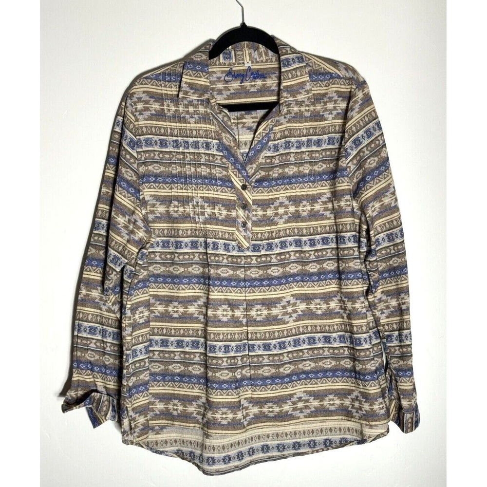 Sherry Cervi by Resistol Womens XL Southwestern Aztec Print‎ Pleated Bib Blouse